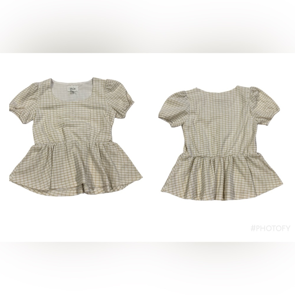 Sadie & Sage Kids Plaid Blouse in Cream and Gray